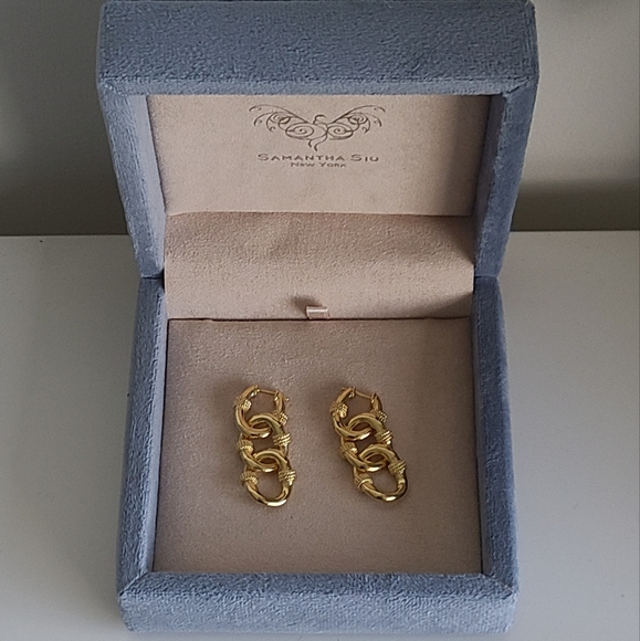 18K Gold Plated Dangle Earrings Detachable Worn 2 Ways - Picture 4 of 5